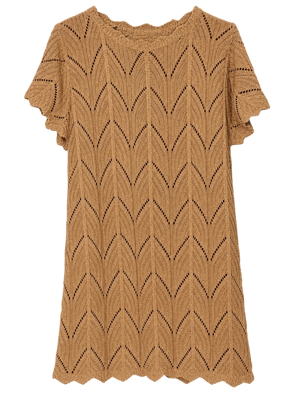 Woven Tan Crochet Short Sleeve Swim Coverup Dress